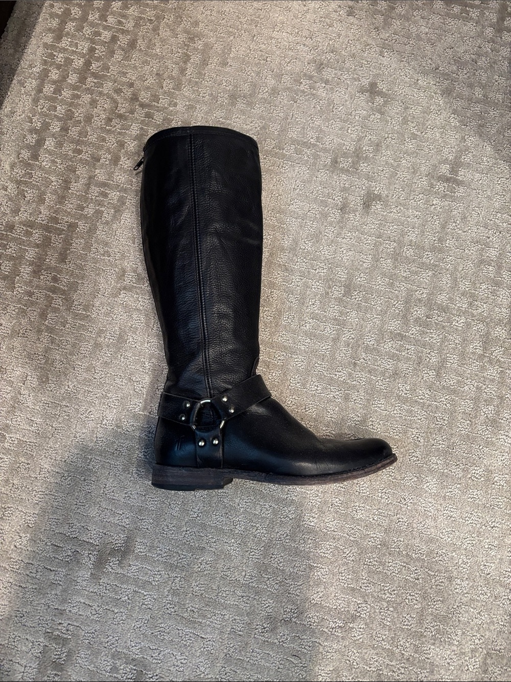 Frye Black Leather Harness Knee-High Boot